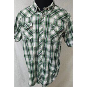 Carbon Mens XXL Green Plaid Short Sleeve Pearl Snap Button Western Shirt